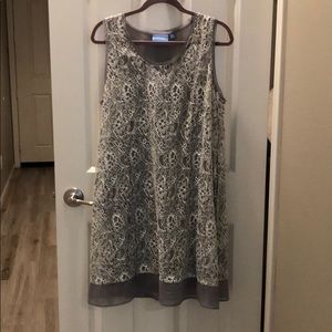 Grey with cream lace sleeveless dress